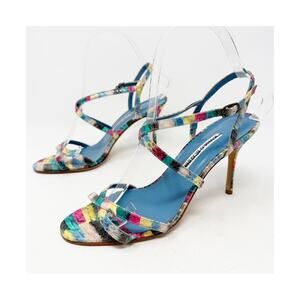 Manolo Blahnik Snakeskin Slingback Strappy Heels Womens Size EU 37